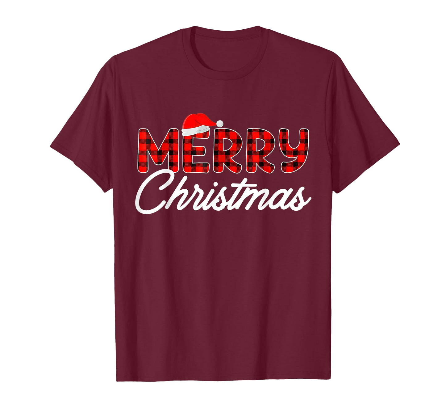 Merry Christmas Buffalo Plaid Red Santa Hat Xmas Pajamas T-Shirt