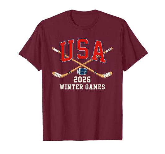 Ice Hockey 2026 Sticks US Flag Patriotic Player Men Boys Kid T-Shirt