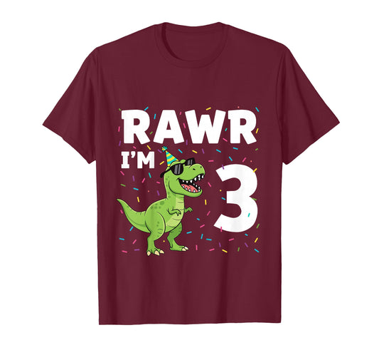 Kids 3rd Birthday Shirt Boy 3yr Three 3 Year Old Dinosaur T-Rex T-Shirt