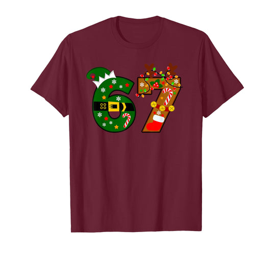 Funny Christmas 67 Meme Inspired Santa Reindeer Number 67 T-Shirt