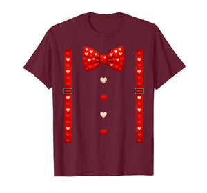 Valentine Red Hearts Bow Tie Suspenders Costume Mens Boys T-Shirt