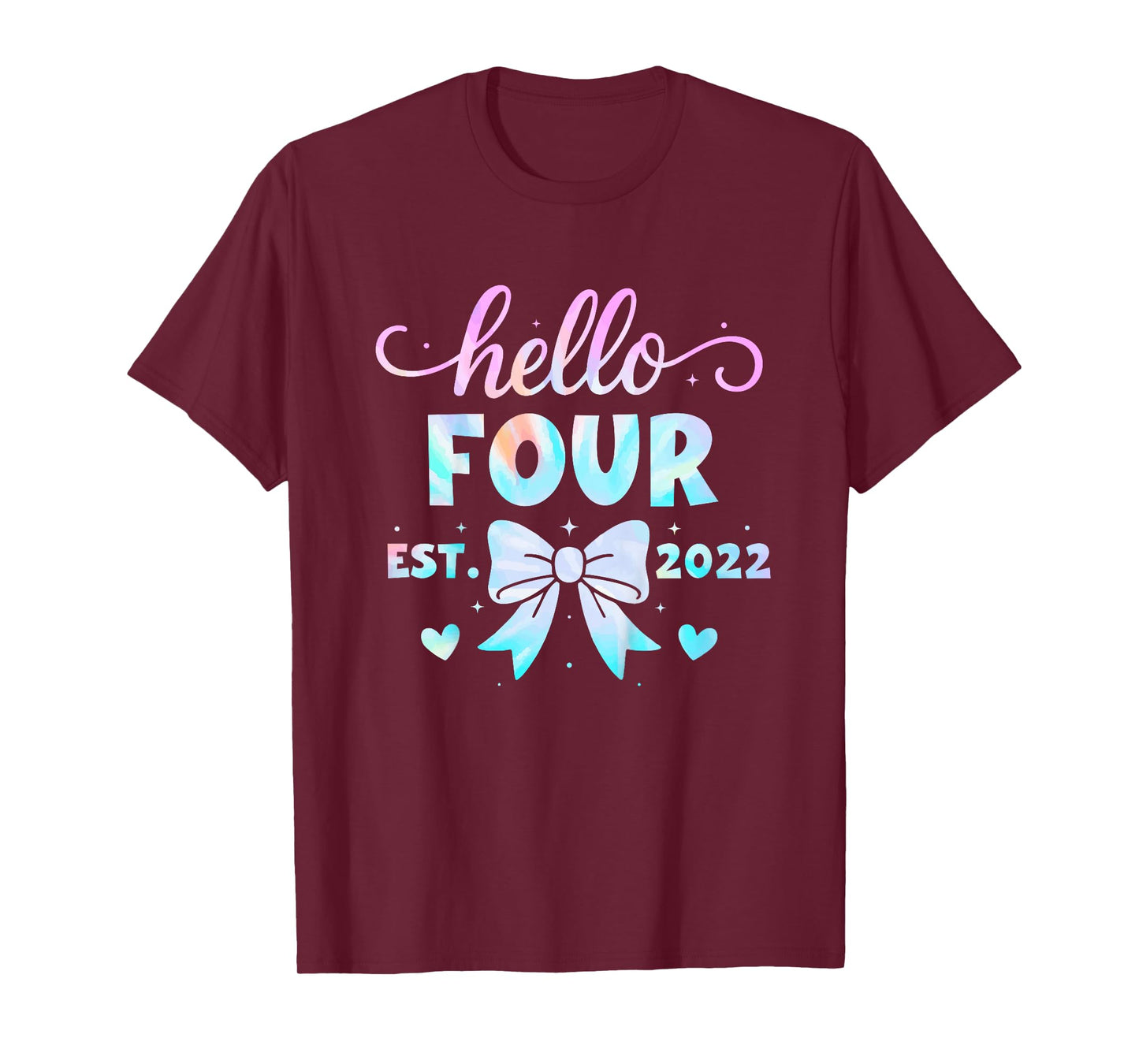 Kids Hello Four Coquette Bow 4th Birthday Girl, 4 Year Old Kids T-Shirt