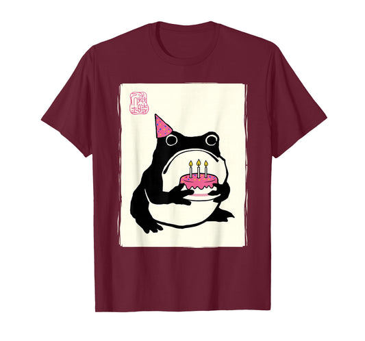 Japanese Kawaii Happy Birthday Grumpy Frog Funny Birthday T-Shirt