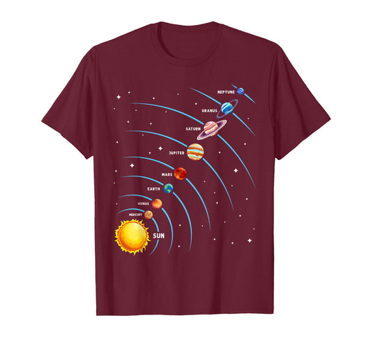 Solar System Colorful Space Planets Educational Kids T-Shirt