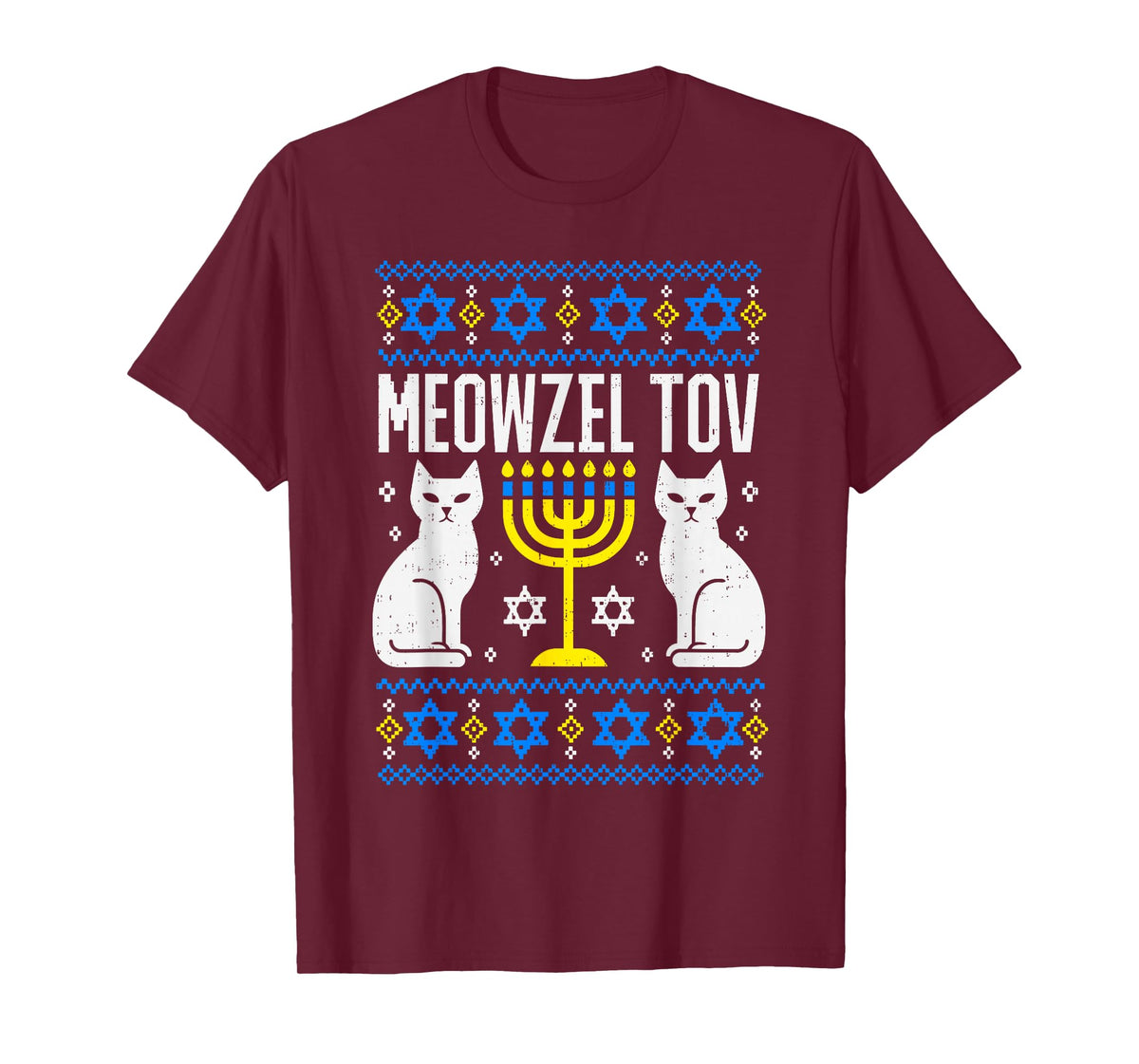 Meowzel Tov Hanukkah Ugly Cat Meow Jewish Menorah Chanukah T-Shirt