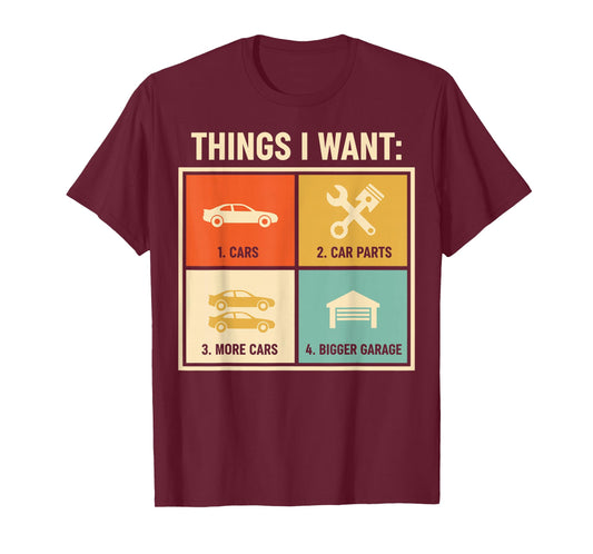 Things I Want Car Parts Enthusiast Auto Mechanic Engine T-Shirt