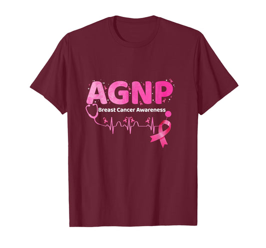 AGNP Breast Cancer Awareness Heartbeat Pink Ribbon Nurse T-Shirt