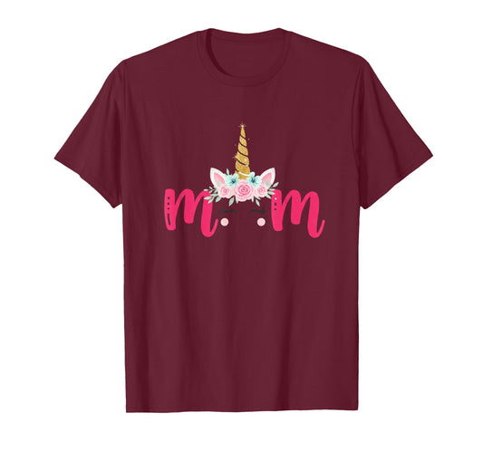 Mom Unicorn Floral Horn Mother's Day Birthday MatchingFamily T-Shirt