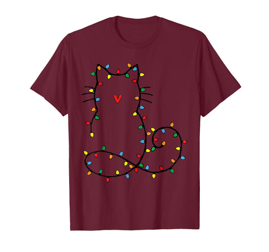 Cute Cat Christmas Light Graphic Cat Black Mom Lover T-Shirt