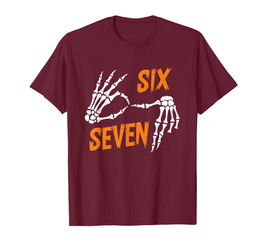 Six Seven 6 7 Meme Halloween Skeleton Hands Sign T-Shirt