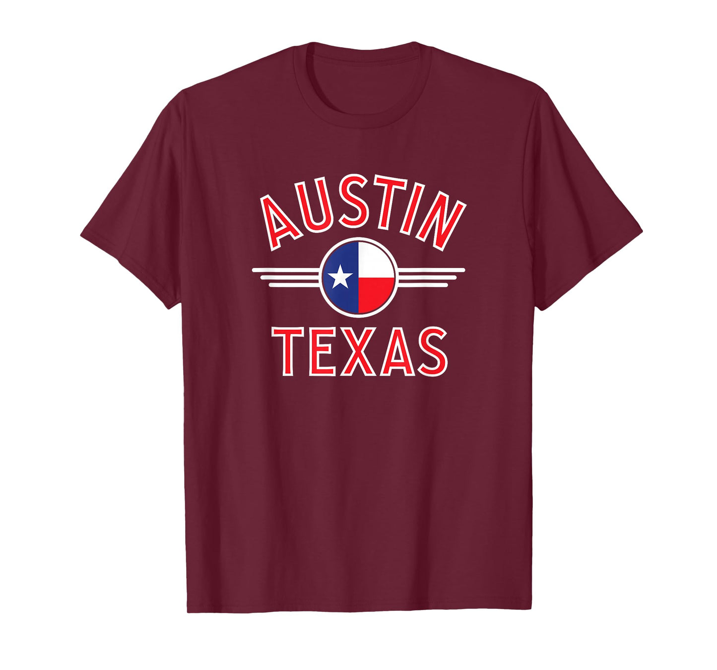 Austin Texas Flag Circle Red Text T-Shirt