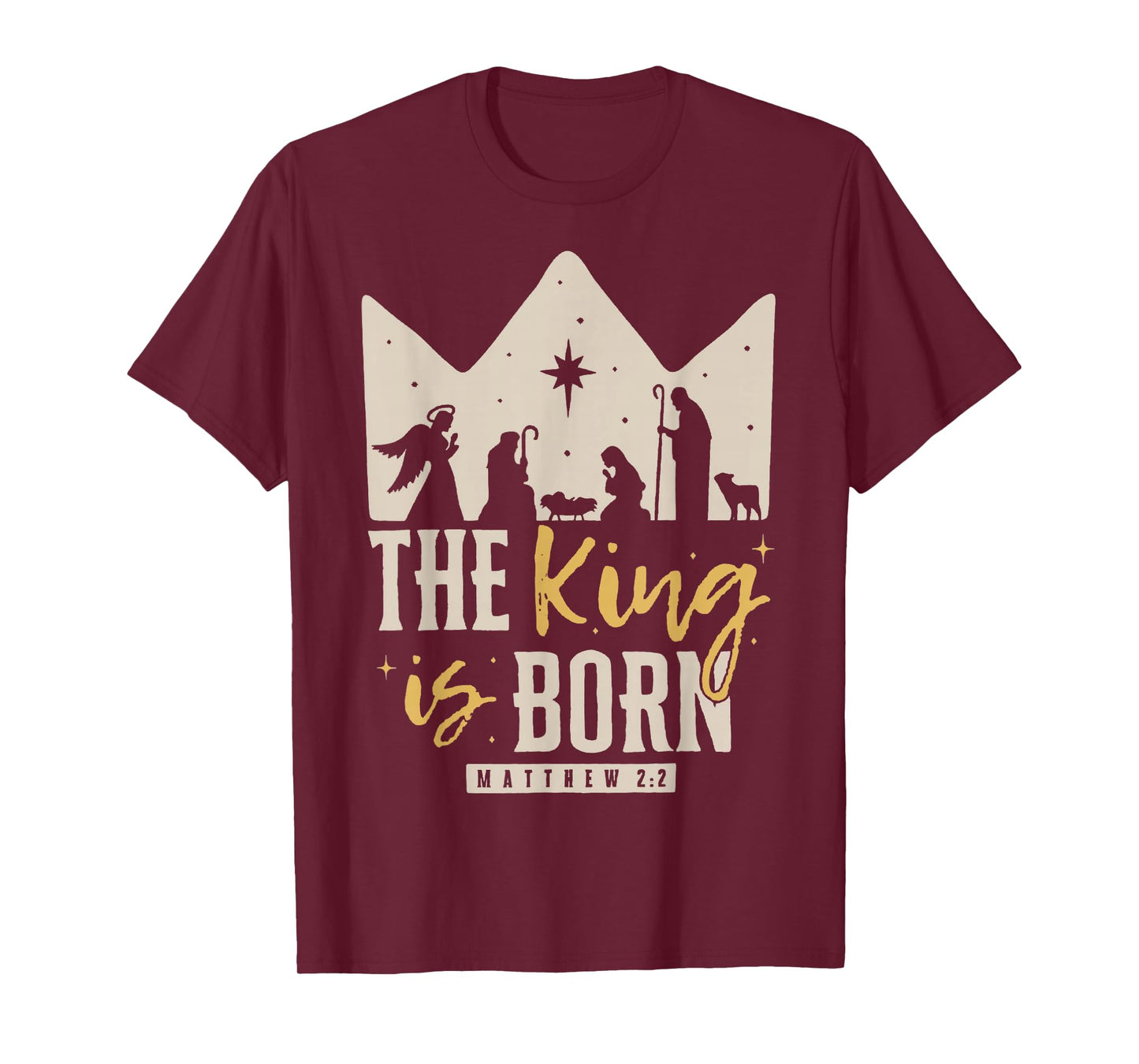 Retro Religious Christmas The King is Born Christian T-Shirt