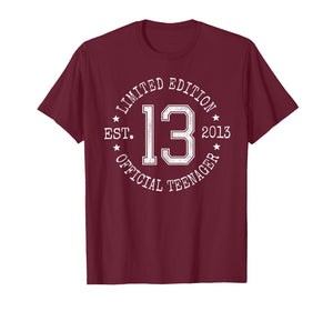 Limited Edition Est 2013 Official Teenager 13th Birthday T-Shirt