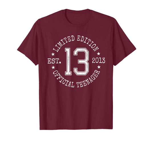 Limited Edition Est 2013 Official Teenager 13th Birthday T-Shirt