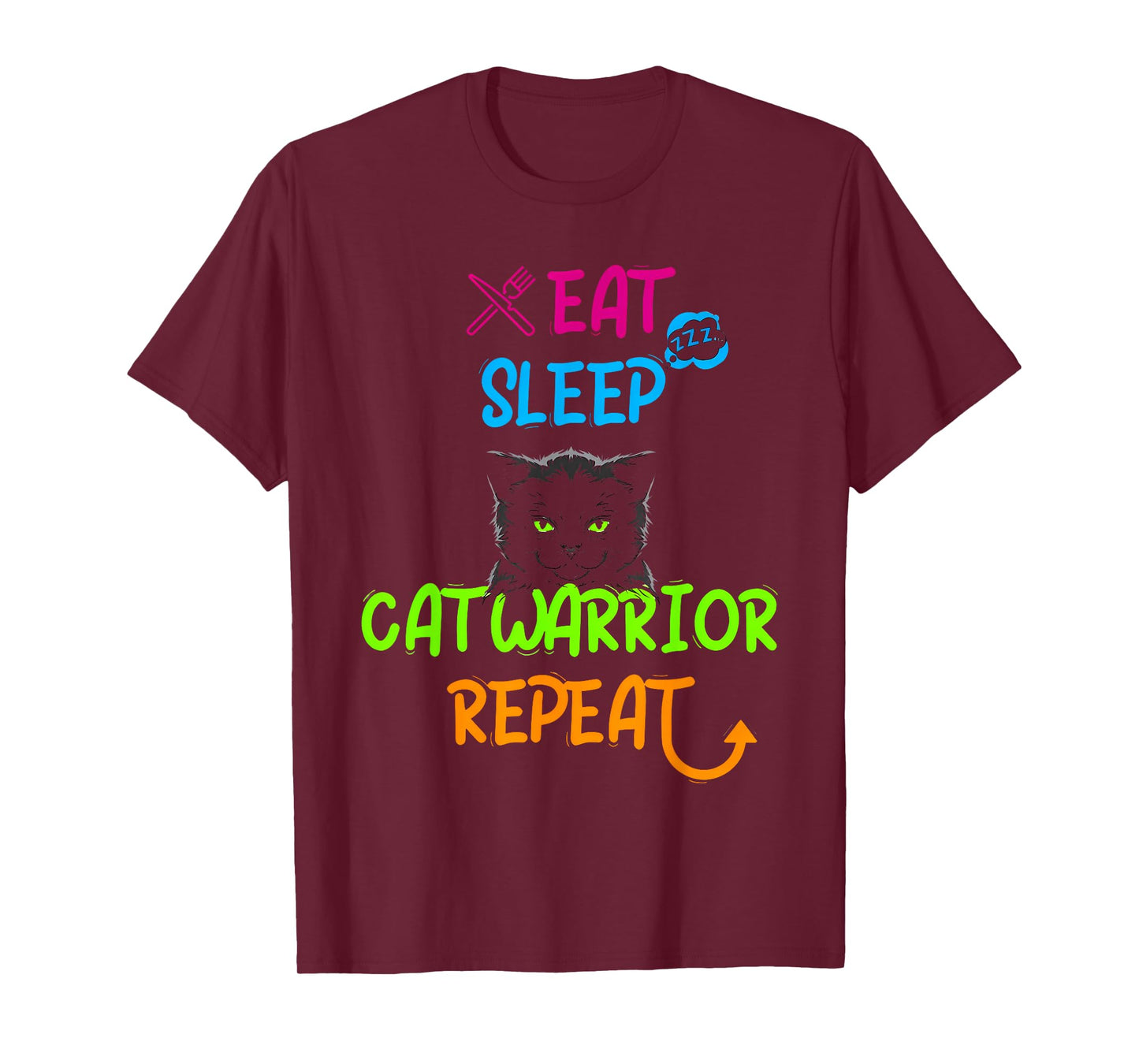 Eat Sleep cat Warrior Repeat Funny Design T-Shirt