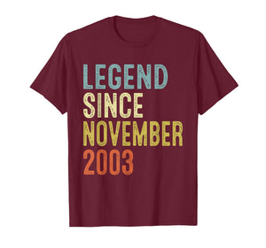 Legend Since November 2003 22nd Birthday Gifts 22 Year Old T-Shirt