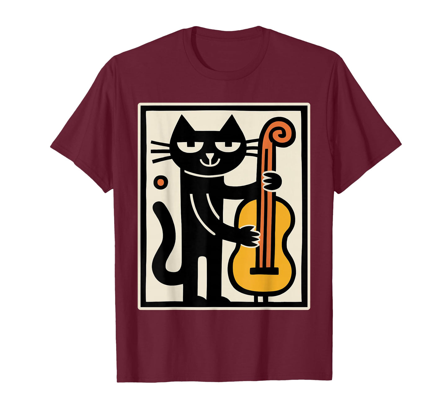 Cat Playing Contrabass Upright Bass Music Art T-Shirt