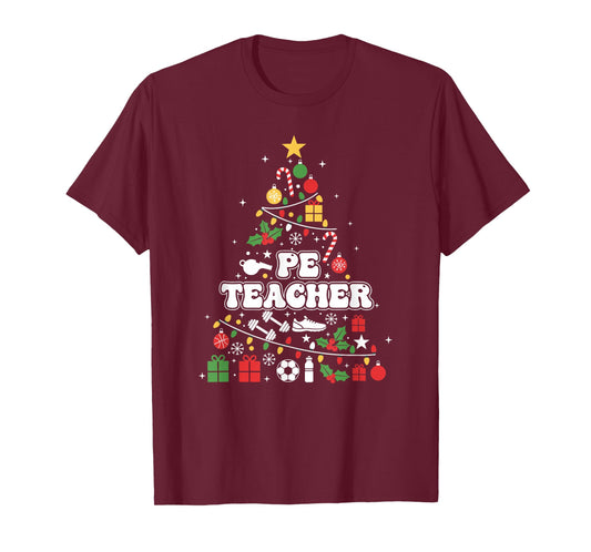 PE Physical Education Teacher Christmas Tree Womens Mens T-Shirt