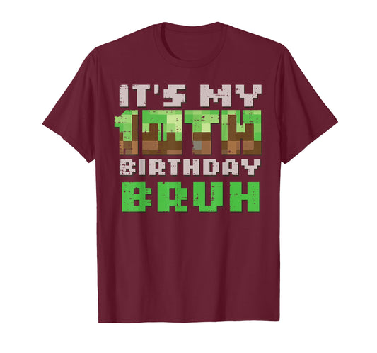 Its My 10th Birthday Bruh Pixel Gamer Gaming Bday Boys Kids T-Shirt