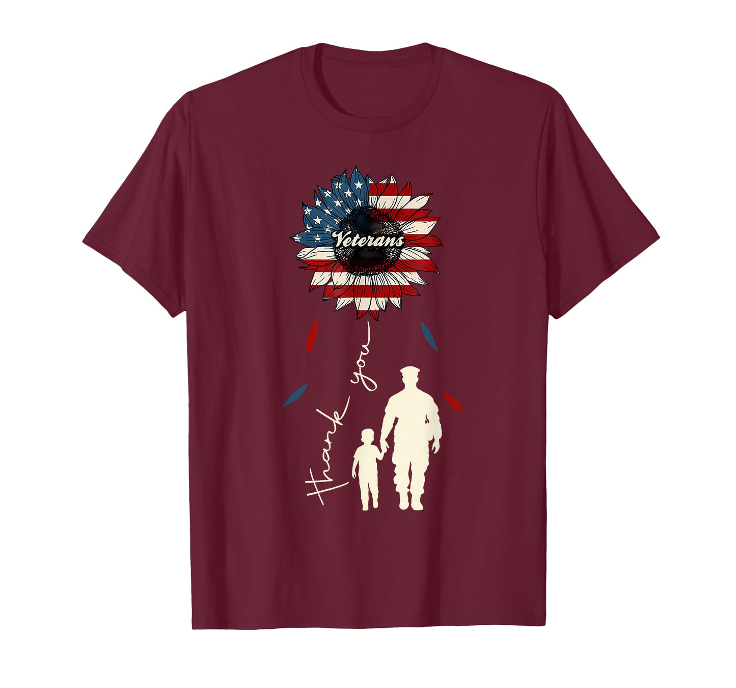 Thank You Veterans Sunflower USA Flag Military Patriotic T-Shirt