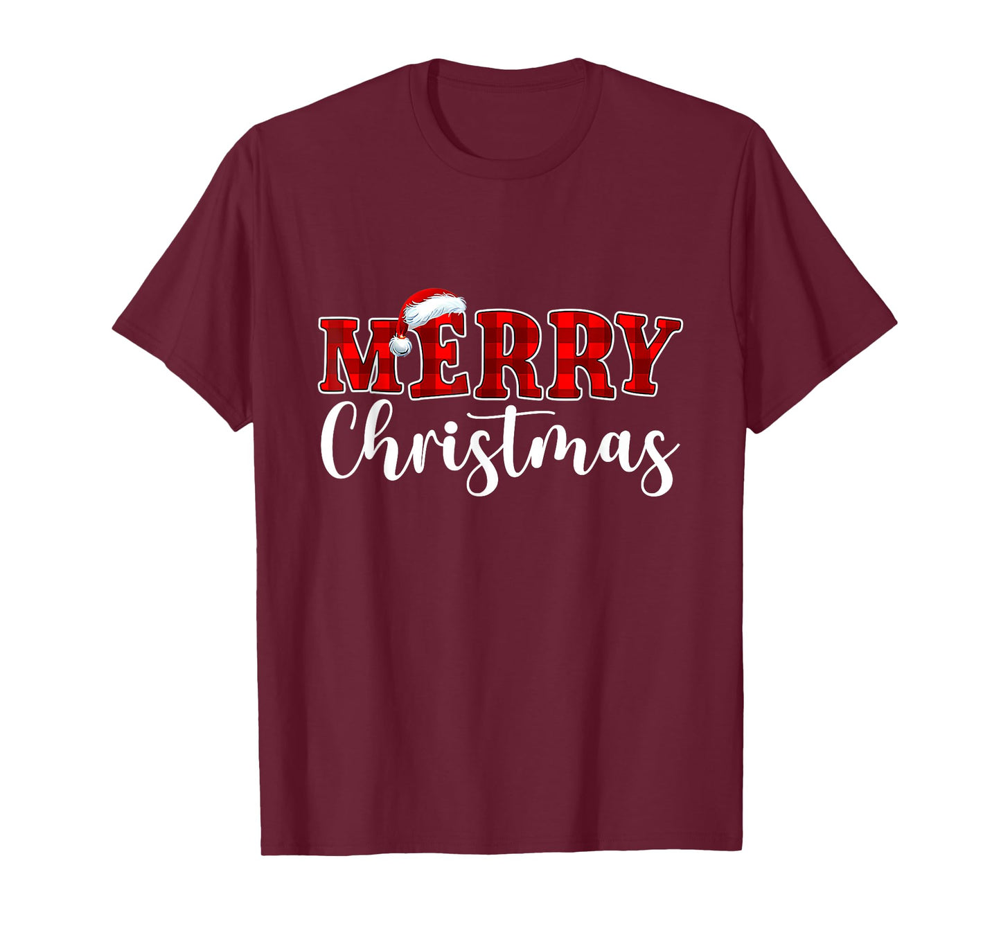 Merry Christmas Buffalo Plaid Red Santa Hat Xmas Pajamas T-Shirt