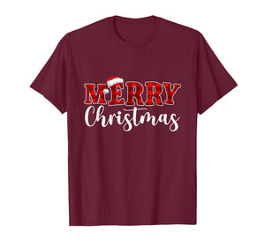 Merry Christmas Buffalo Plaid Red Santa Hat Xmas Pajamas T-Shirt