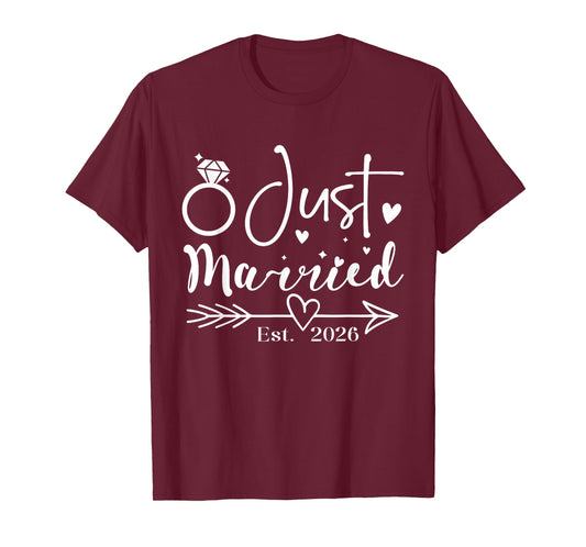 Just Married 2026 Wedding Rings Matching Couple Newlyweds T-Shirt
