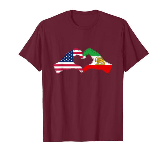 Persian American Flag USA Persia Heritage Heart T-Shirt