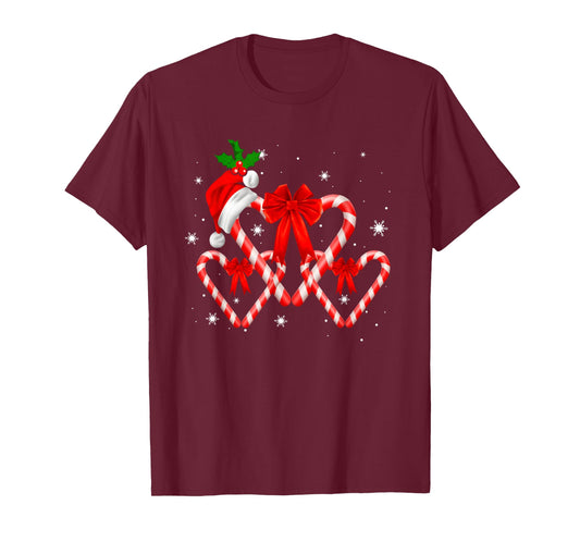 Red and White Candy Cane Santa Christmas Funny Xmas Lights T-Shirt
