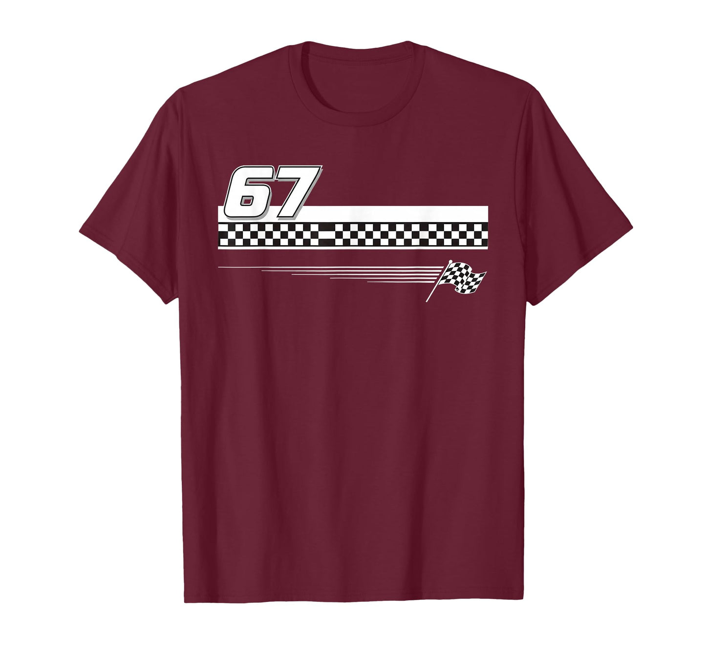 Pit Crew Race car Racing Checkered Flag 67 six Seven Meme T-Shirt