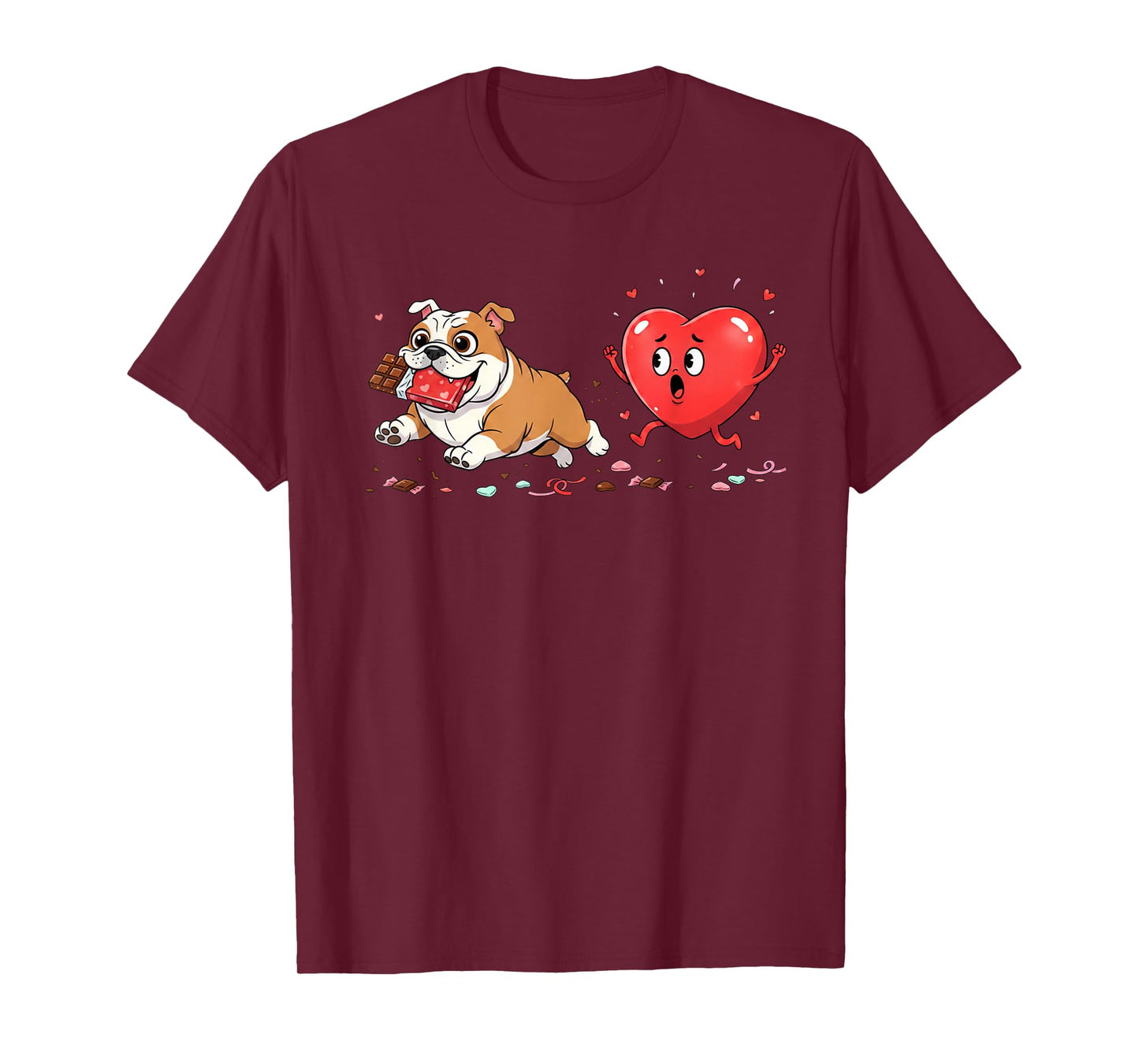 Funny English Bulldog Heart Valentine Dog Womens Mens Kids T-Shirt