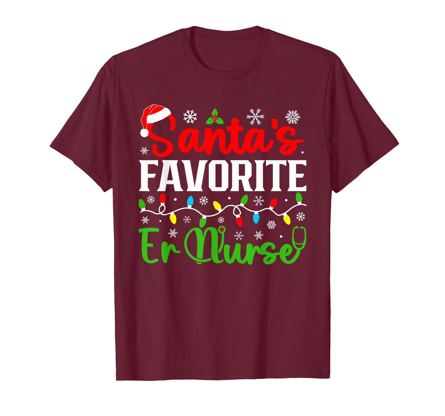 Santa's Favorite Er Nurse Funny Christmas Family Matching T-Shirt