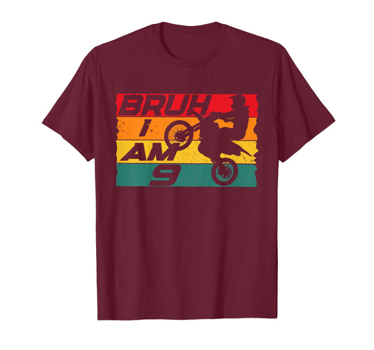 Bruh I'm 9 Motocross 9th Birthday Party Dirt Bike Birthday T-Shirt