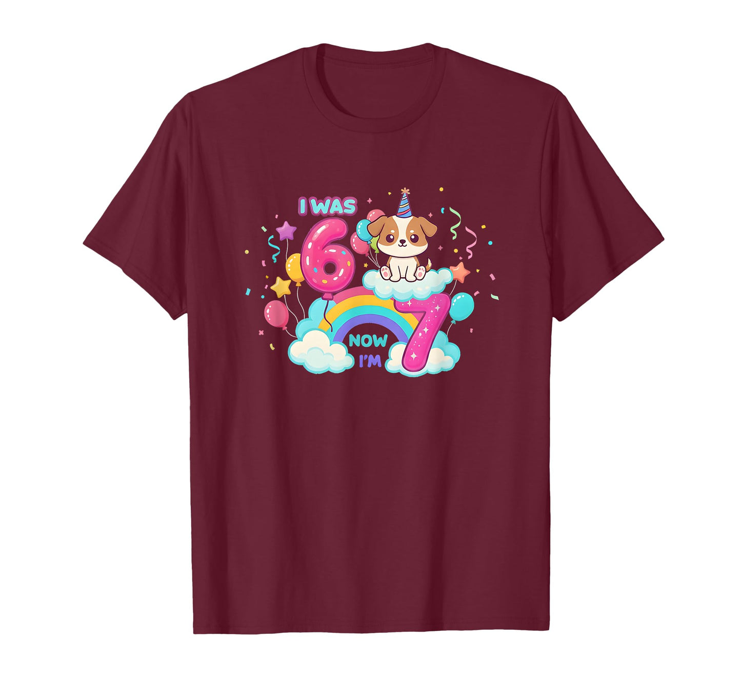 I was 6 Now I'm 7 Kawaii Dog 7th Birthday Funny 67 Meme Kids T-Shirt