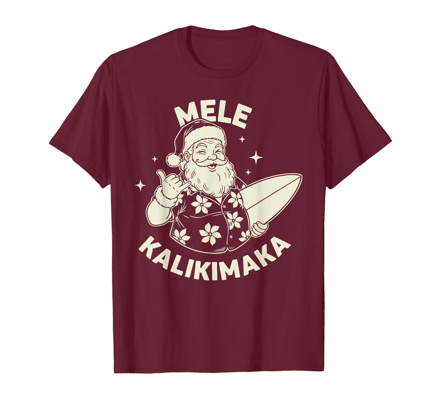 Retro Christmas Mele Kalikimaka Santa Shaka Hawaii T-Shirt