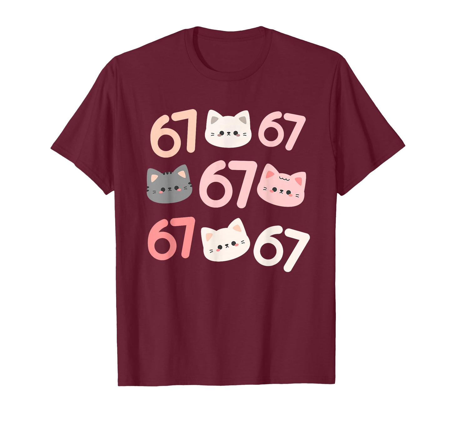 67 and Cats Funny Trendy Six Seven Meme Cute Animal T-Shirt