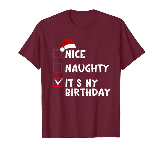 Nice Naughty It’s My Birthday Funny Christmas List T-Shirt