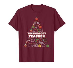 Funny Technology Teacher Christmas Tree Lights Womens Mens T-Shirt