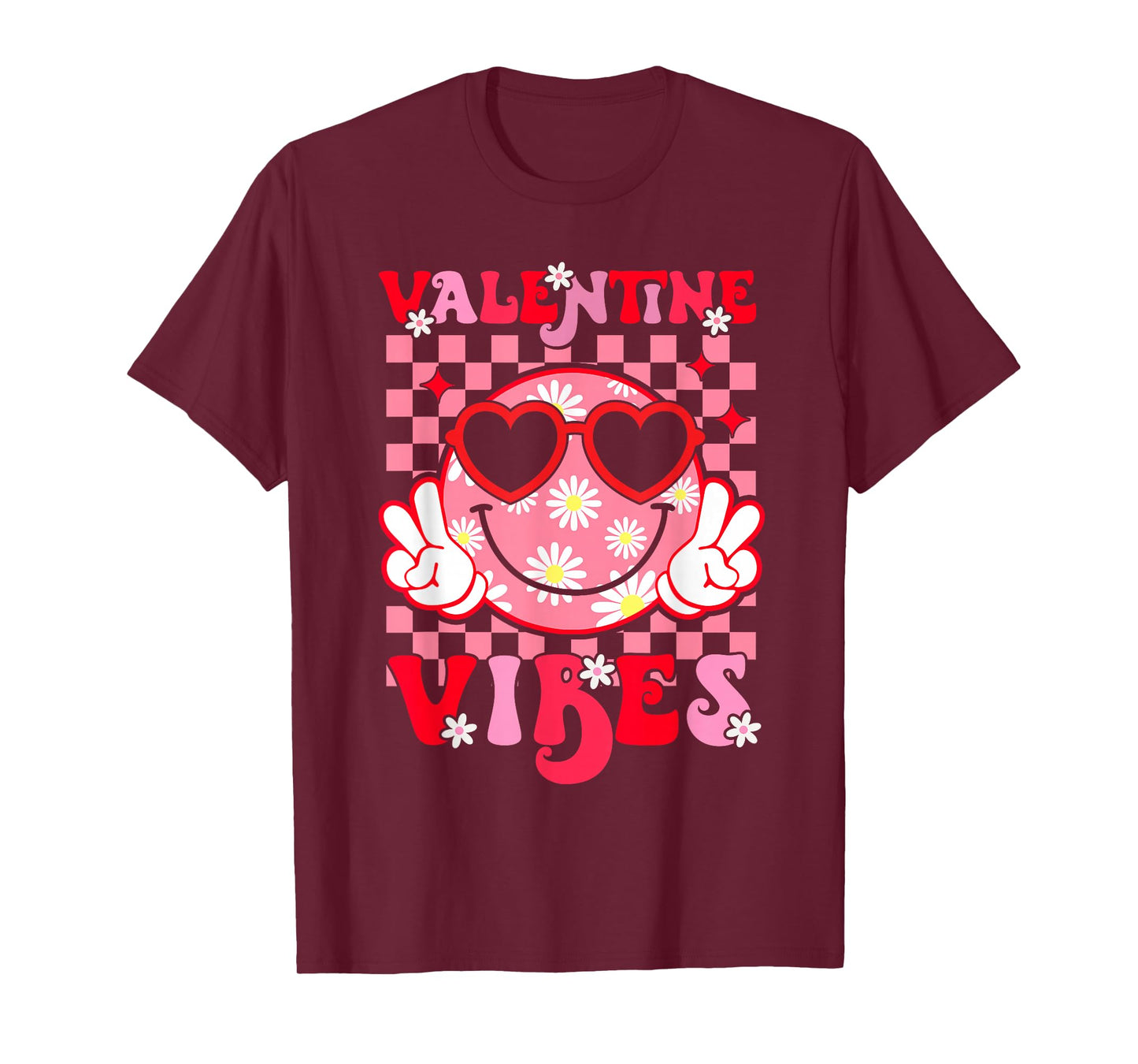 Girls Valentines Day Cute Smile Face Valentine Vibes Kids T-Shirt