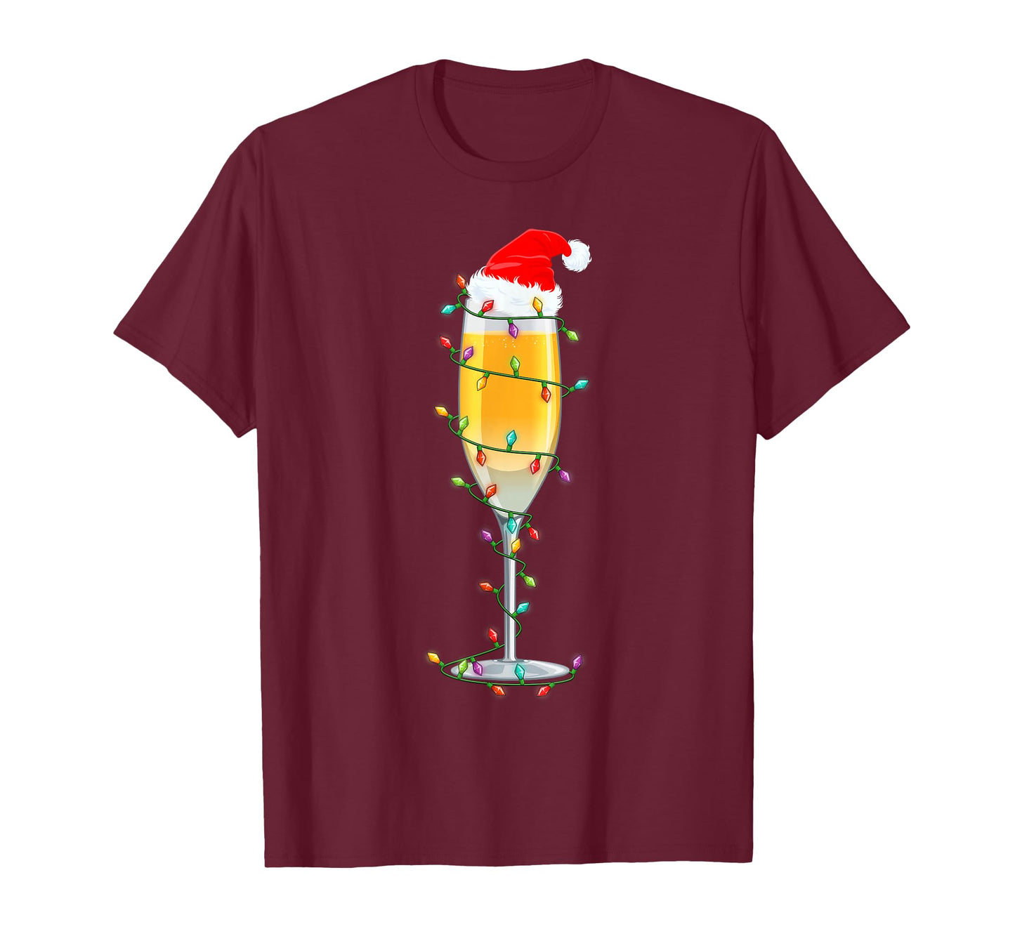 Glass of Champagne Santa Hat Xmas Lights Merry Christmas PJS T-Shirt