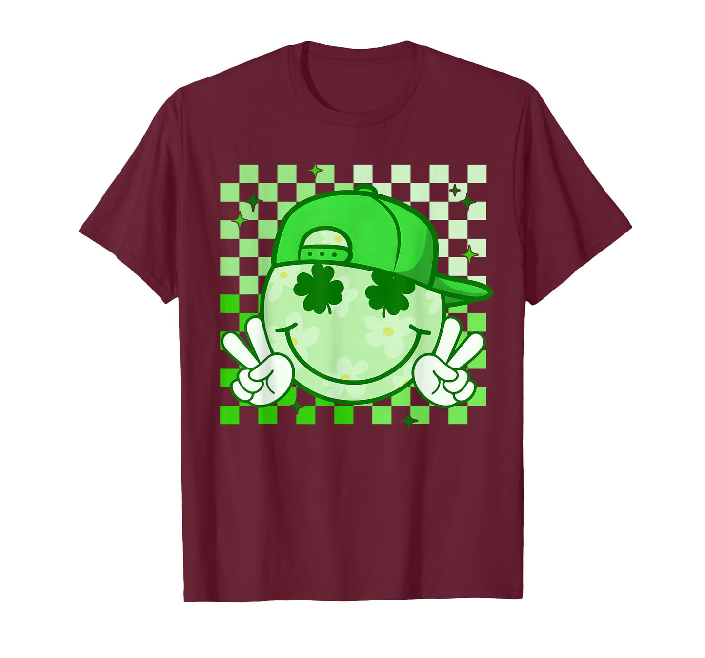 St Patricks Day Groovy Shamrock Smile Face Funny Men Kids T-Shirt