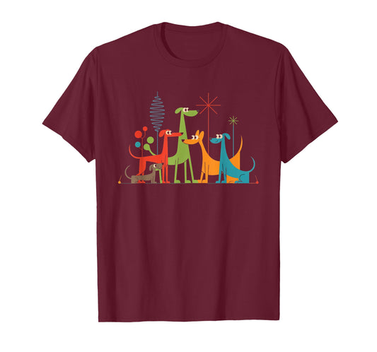 Retro Mid Century Modern Dogs 50s 60s Atomic Art Design T-Shirt
