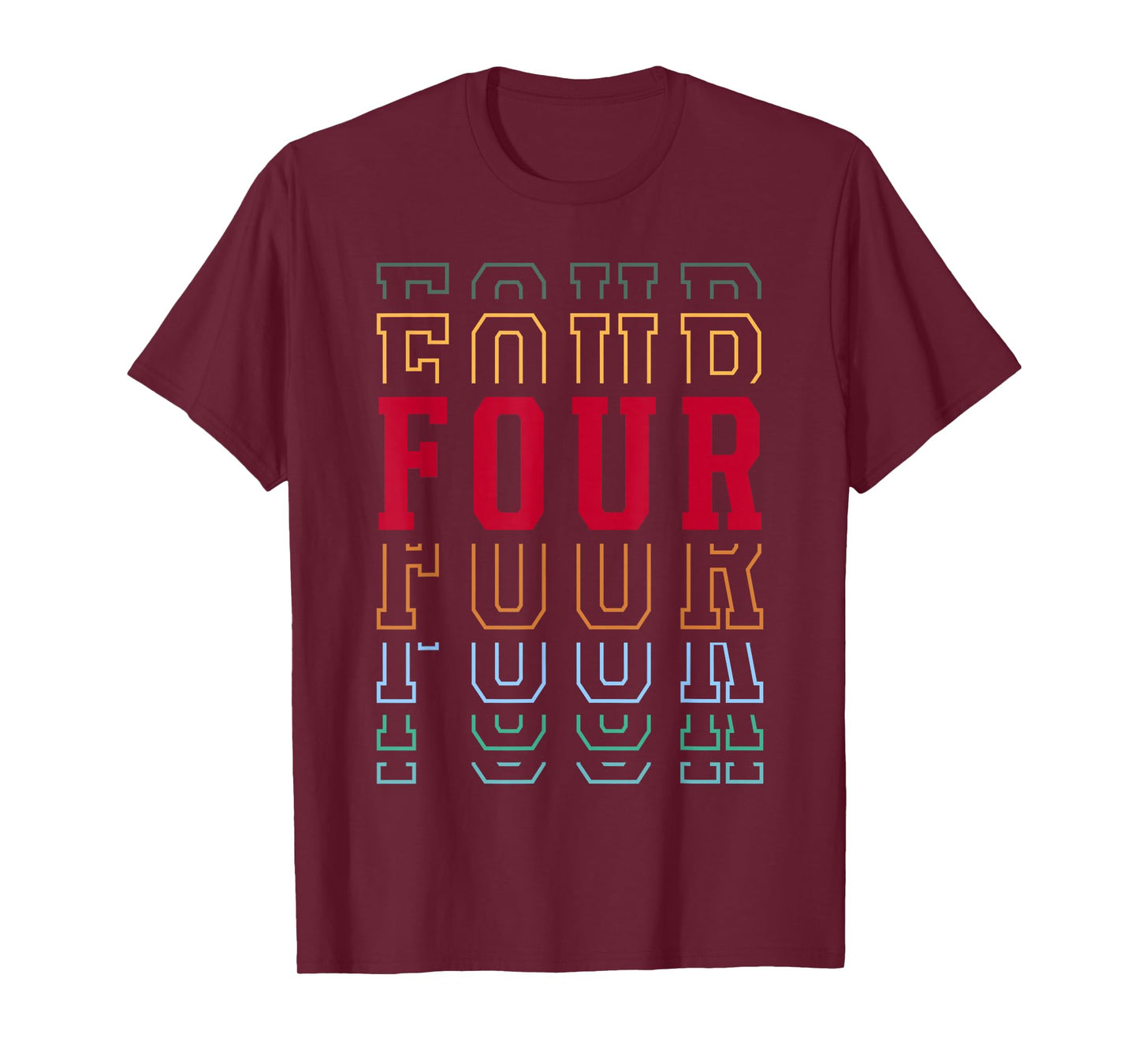 Four 4th Birthday Retro Layered Text 4 Year Old T-Shirt