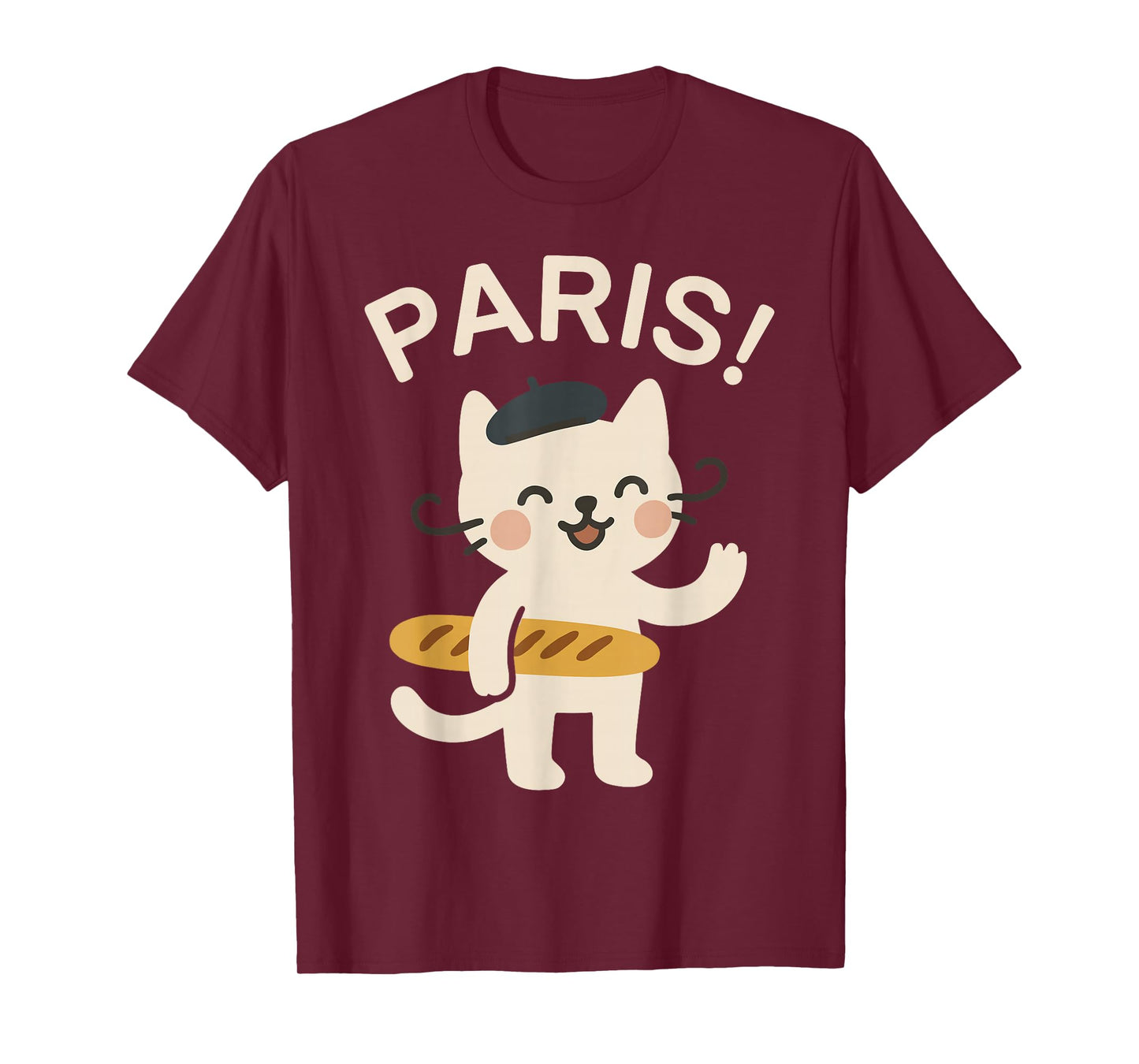 French Cat with Baguette Cute Cat Paris Funny Animal T-Shirt