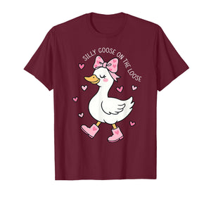 Valentine Silly Goose On The Loose Coquette Bow Girl Women T-Shirt