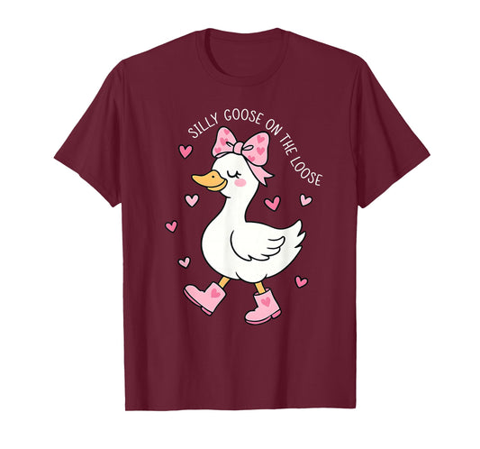 Valentine Silly Goose On The Loose Coquette Bow Girl Women T-Shirt