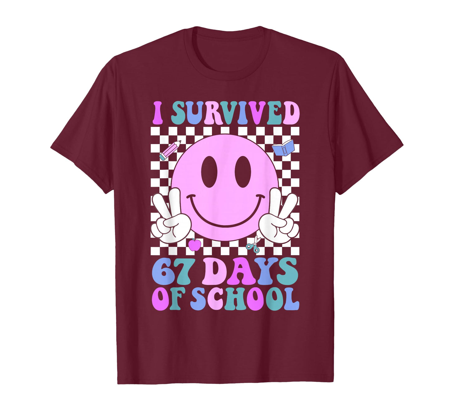 I Survived 67 Days of School Retro Smile 6 7 Meme Six Seven T-Shirt