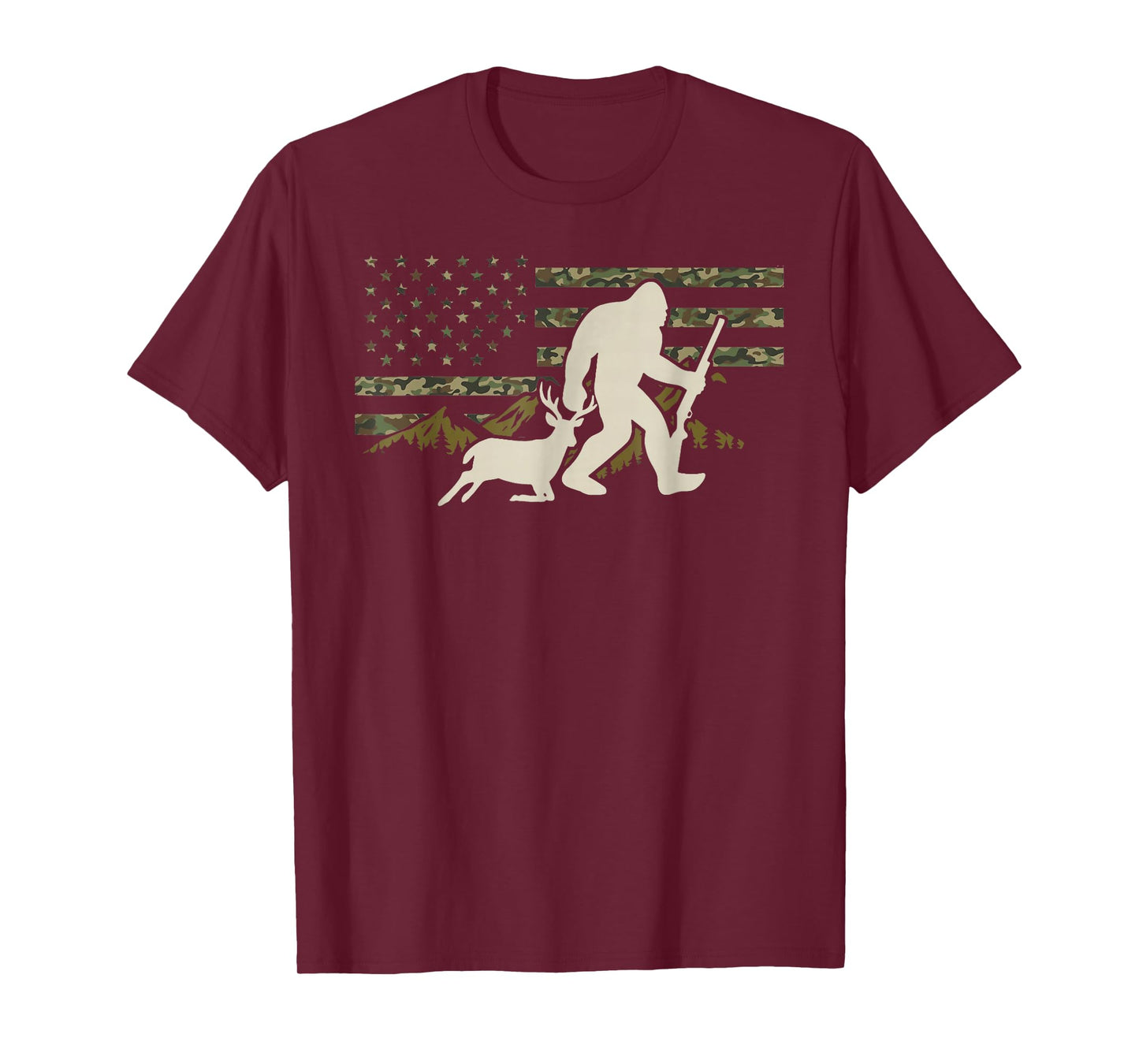 Bigfoot Deer Hunting Camo USA Flag Deer Hunting Buck Season T-Shirt