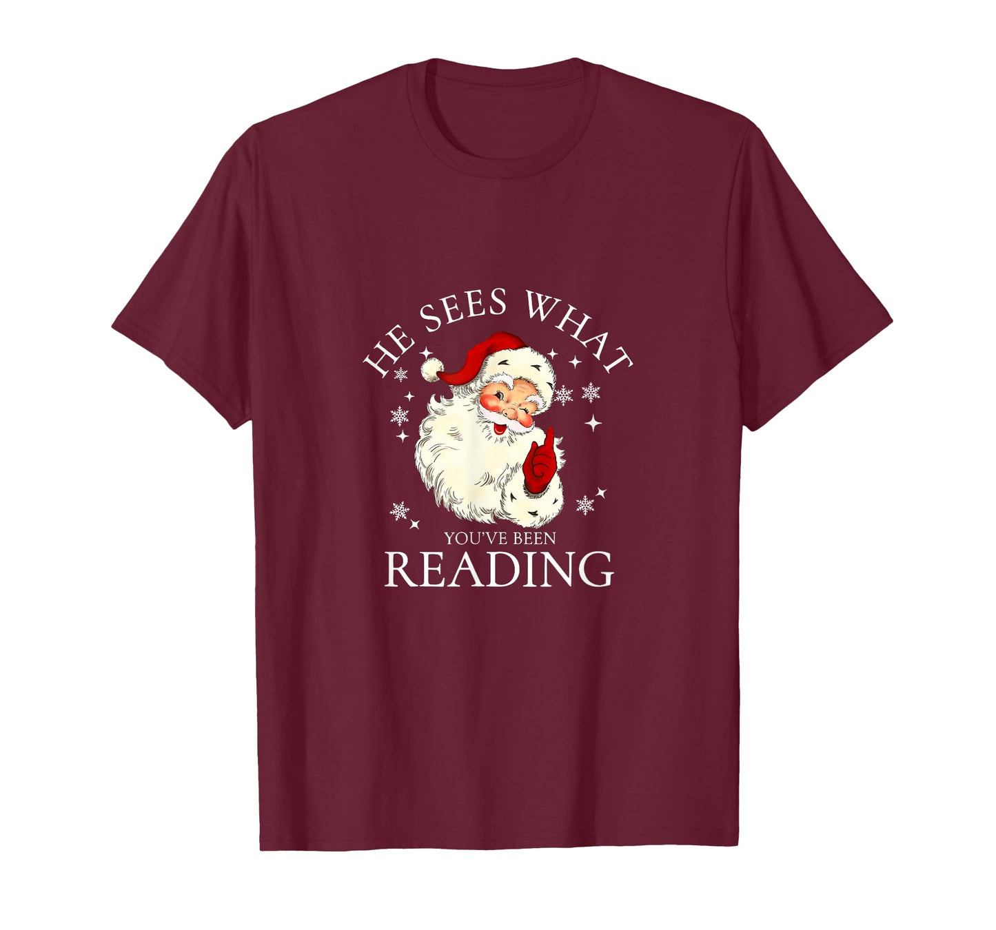 He Sees What You've Been Reading Santa Christmas Bookish T-Shirt