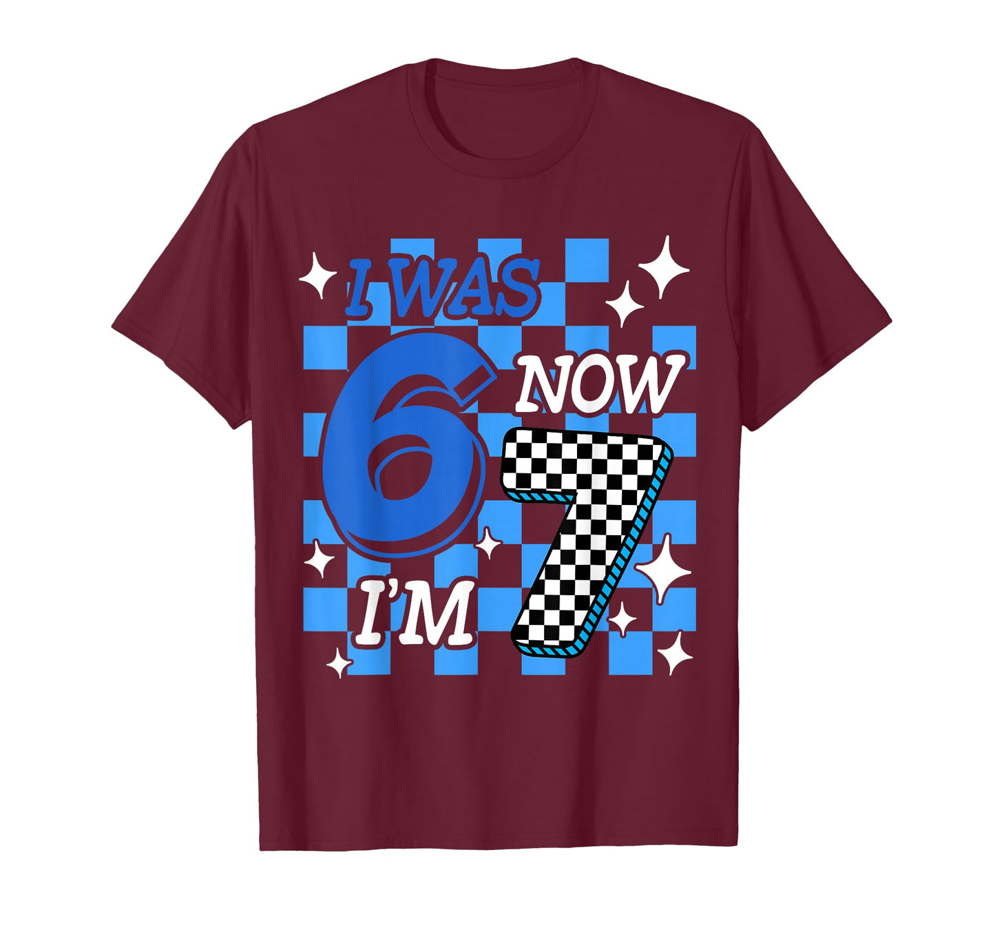 Blue Checkered I was 6 Now I'm 7 Birthday Boy Bday T-Shirt